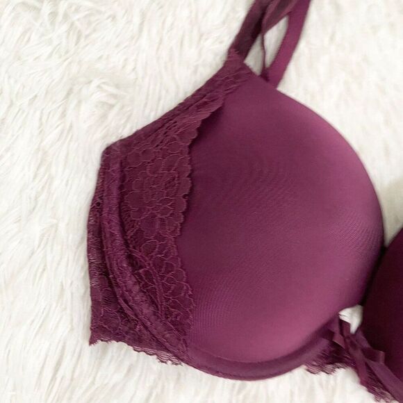 Women Victoria's Secret Underwired Lace Push Up Bra in Dark Magenta Size 32DD - Picture 6 of 12
